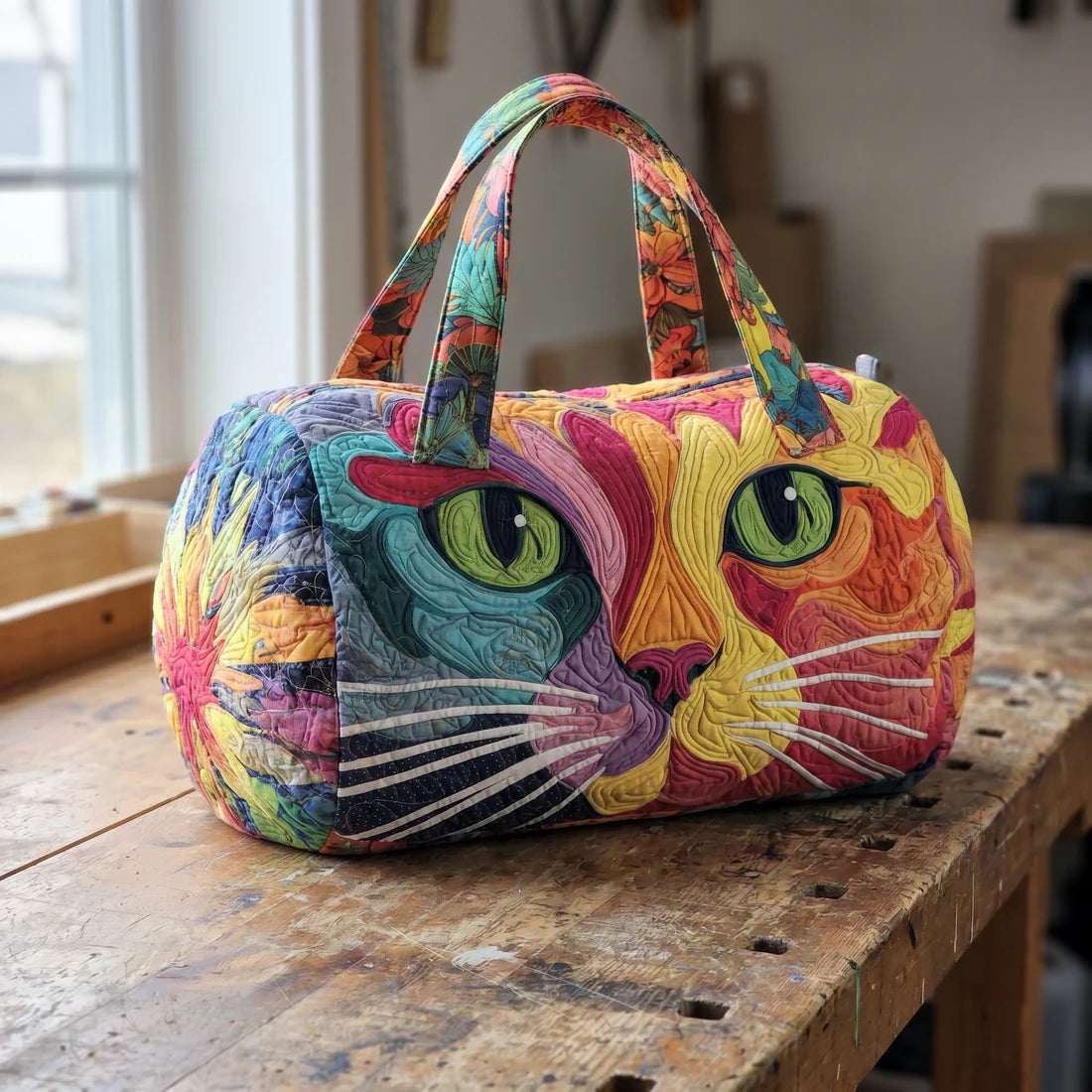 Quilted Cat Tote Bag - Handmade